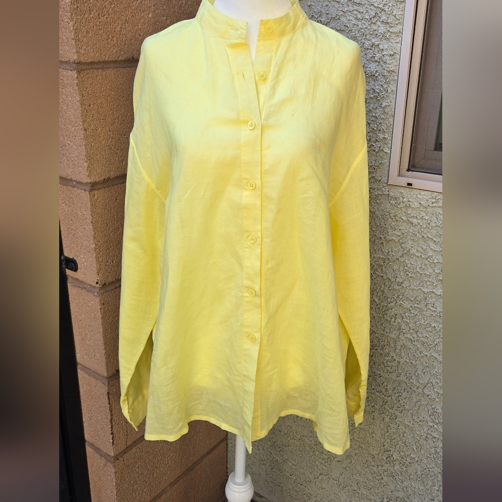 By Egreis Pale Yellow High Neck Button Down Shirt